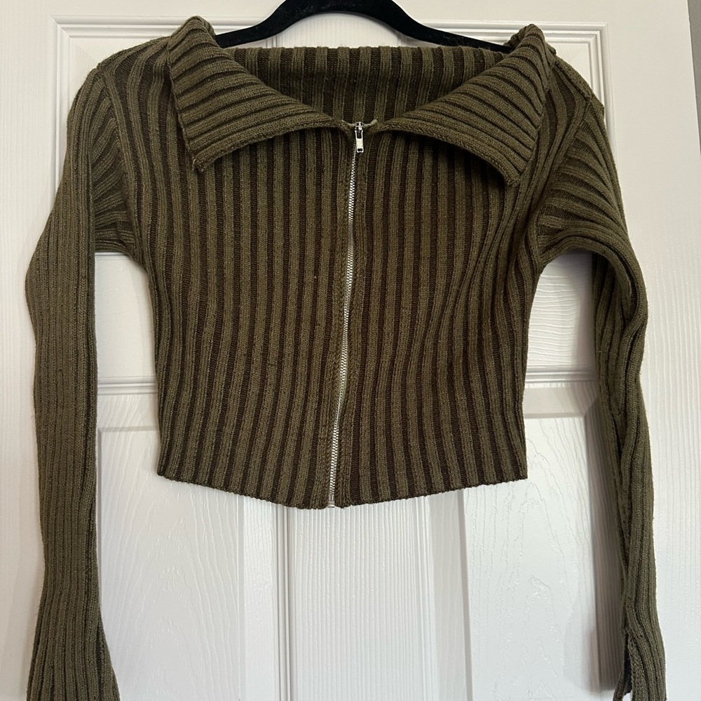 Olive Green Ribbed Women's Sweater